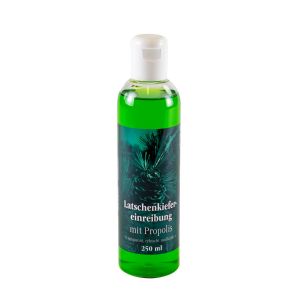 Latschenkiefereinreibung mit Propolis in durchsichitger Pflastikflasche