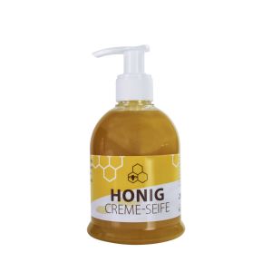 Honig Creme-Seife im durchsichtigen Seifenspender