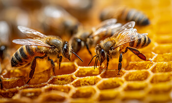 Mehrere Bienen auf Honigwabe, Kategoriebild Bienenprodukte